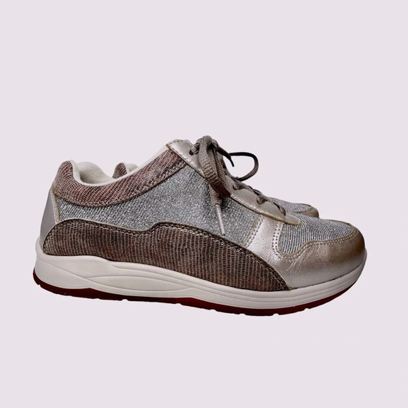 DREW Tuscany Sneaker in Pewter Leather/Glitter Mesh Size 9.5 - Picture 2 of 14